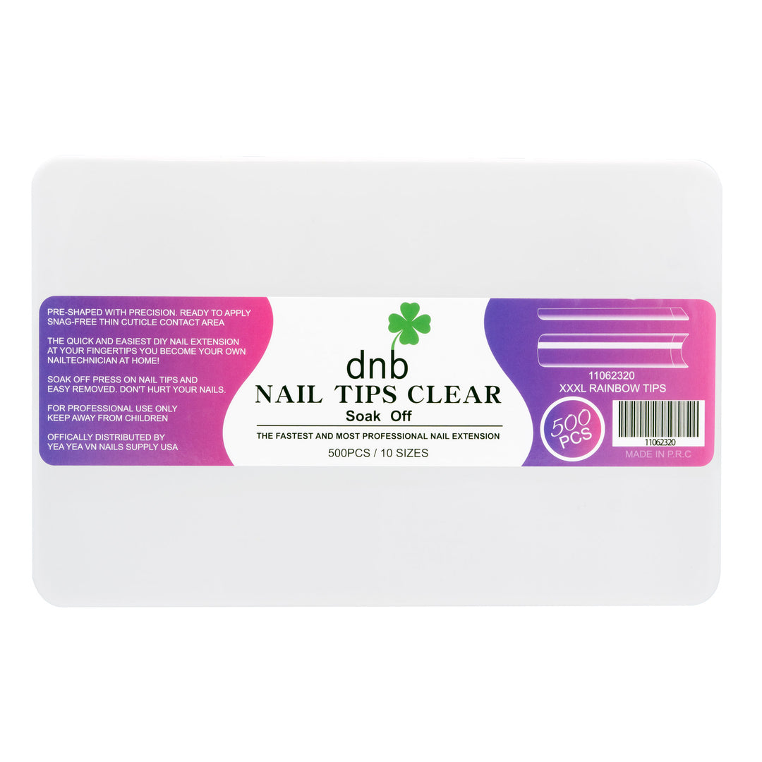 DNB XXXL Rainbow Clear Gel Tips, 500PCS Soak-Off Nail Extensions