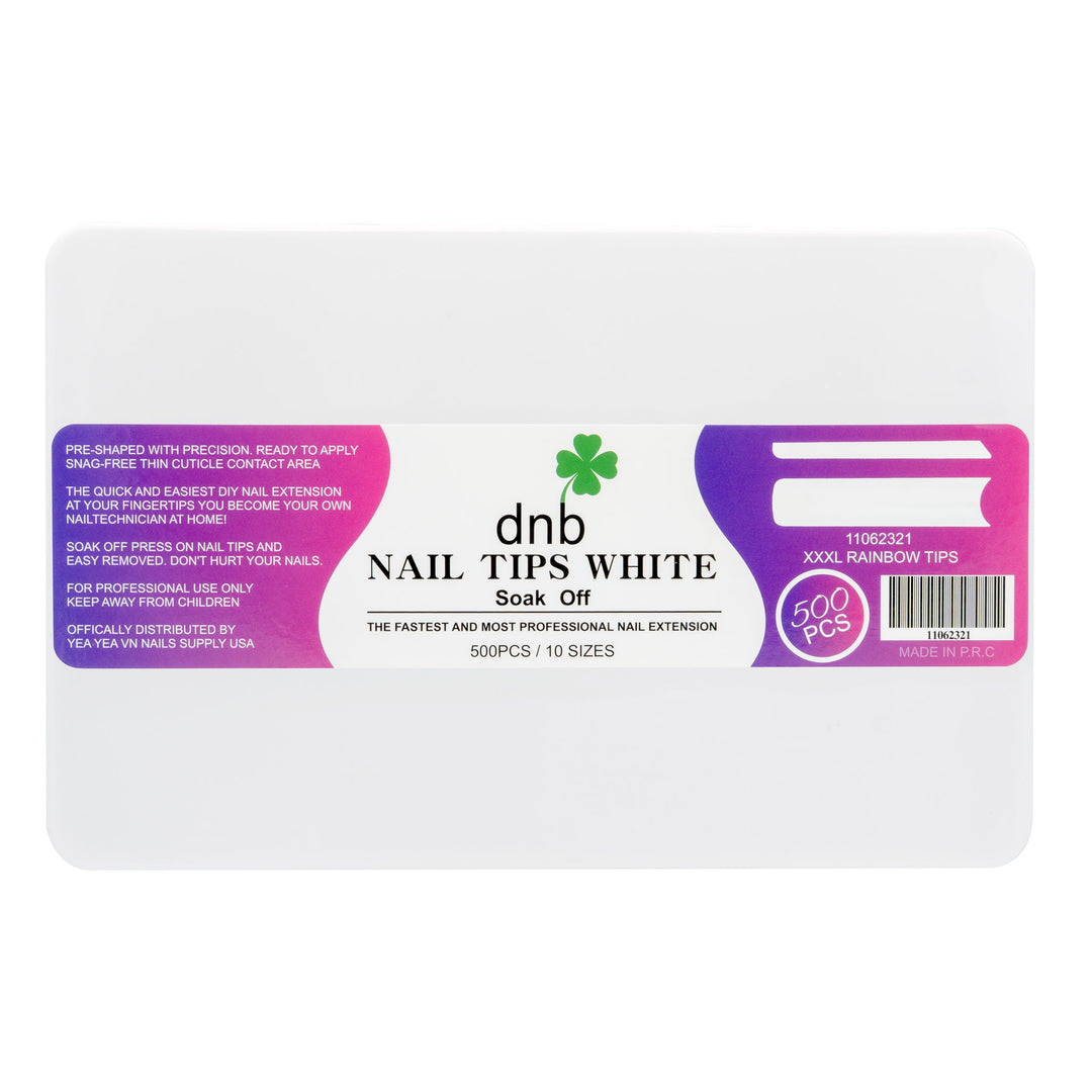 DNB XXXL Rainbow White Gel Tips, 500PCS Soak-Off Nail Extensions