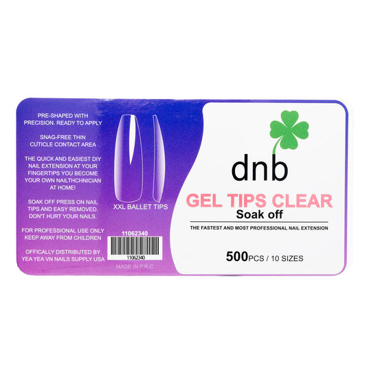 DNB XXL Ballet Clear Gel Tips, Soak-Off Nail Extensions