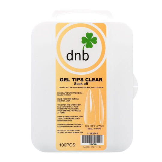 DNB XXL Sunflower Seed Shape Clear Gel Tips, Soak-Off Nail Extensions