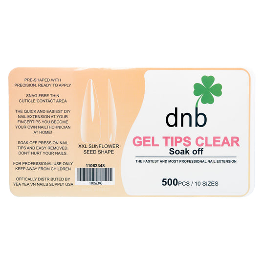 DNB XXL Sunflower Seed Shape Clear Gel Tips, Soak-Off Nail Extensions
