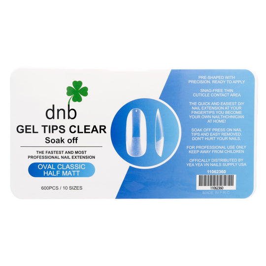 DNB Oval Classic Half Matt Clear Gel Tips, Soak-Off Nail Extensions