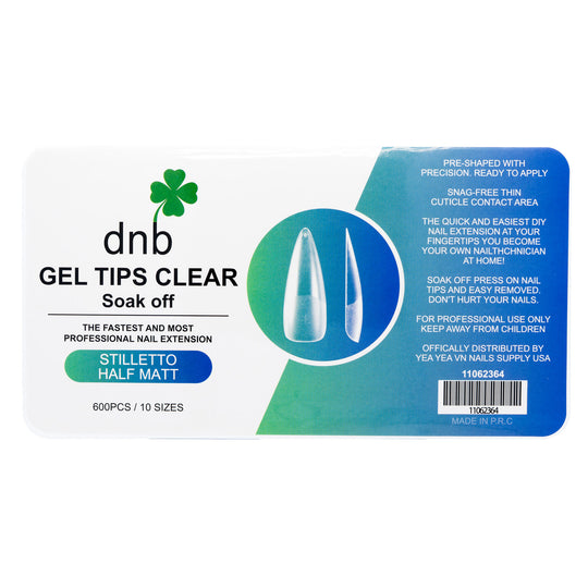 DNB Stiletto Half Matt Clear Gel Tips, Soak-Off Nail Extensions