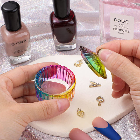 Rainbow Glass Dappen Dish Cup with Lid