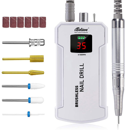 iBelieve Professional Portable Nail Drill Brushless 35000RPM