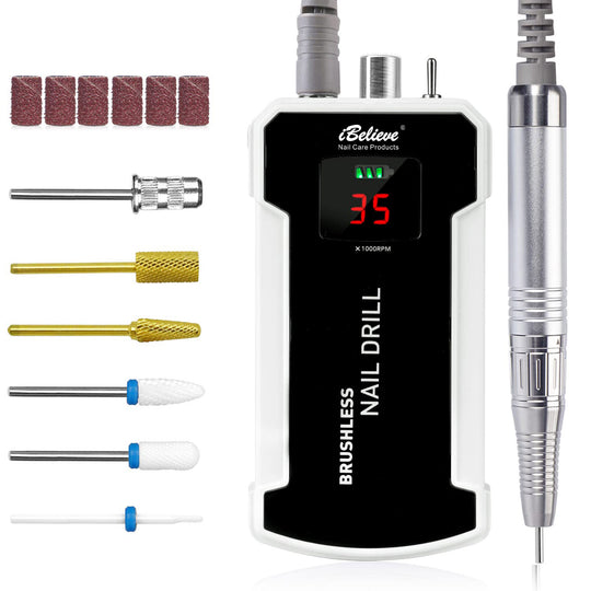 iBelieve Professional Portable Nail Drill Brushless 35000RPM