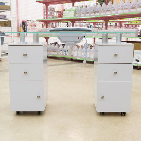 Paddie Glass Top Manicure Table with Vent & Storage