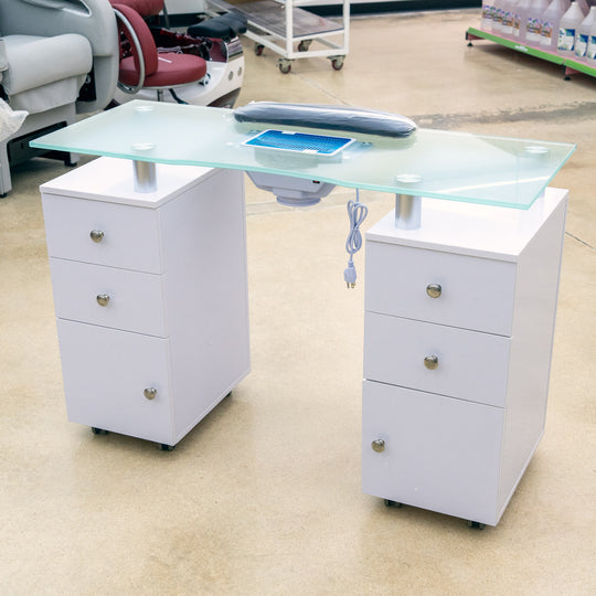 Paddie Glass Top Manicure Table with Vent & Storage