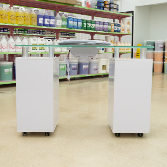 Paddie Glass Top Manicure Table with Vent & Storage