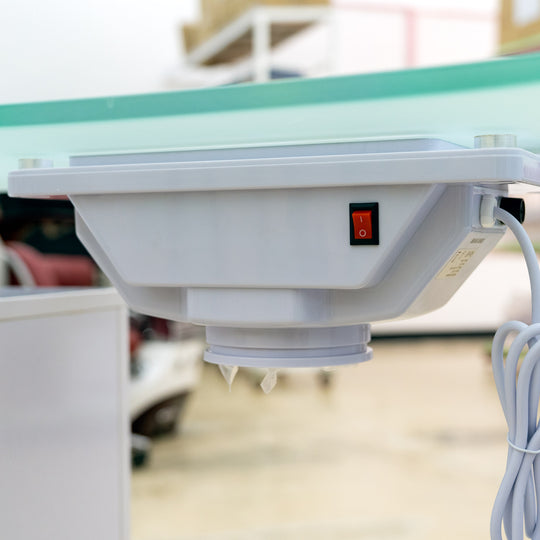 Paddie Glass Top Manicure Table with Vent & Storage