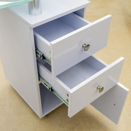 Paddie Glass Top Manicure Table with Vent & Storage