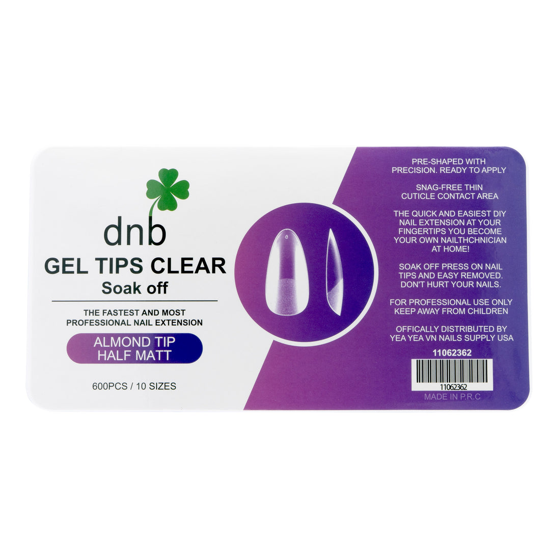 DNB Almond Half Matt Clear Gel Tips, 600PCS Soak-Off Nail Extensions