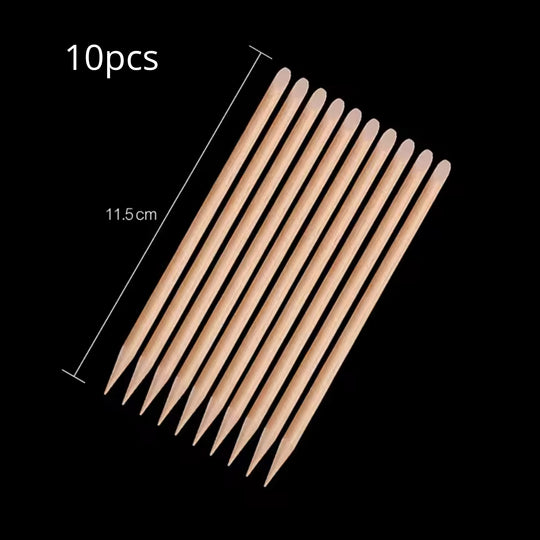 10PCS Orange Wood Nail Sticks Double-Sided Cuticle Pusher & Remover for Manicure & Pedicure