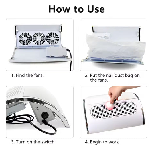 40W Nail Dust Collector with 3 Fans for Manicure & Pedicure Salon Use