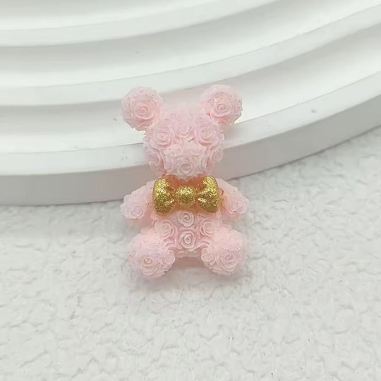 2 PCS Miniature Rose Bear Charms for DIY Nail Art