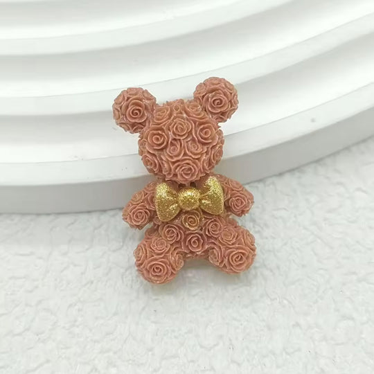 2 PCS Miniature Rose Bear Charms for DIY Nail Art