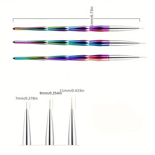 3Pcs Nail Art Liner Brush Set
