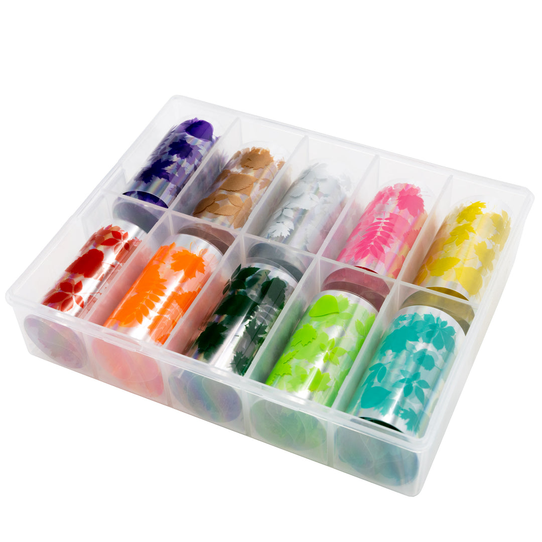 10 rollos de láminas de transferencia para uñas con hojas de otoño de colores