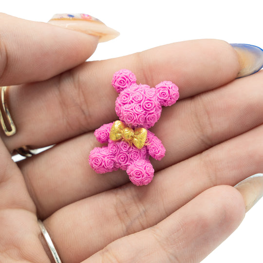 2 PCS Miniature Rose Bear Charms for DIY Nail Art