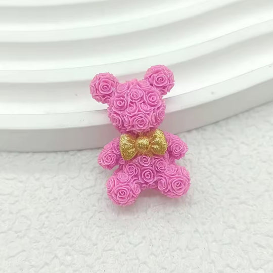 2 PCS Miniature Rose Bear Charms for DIY Nail Art
