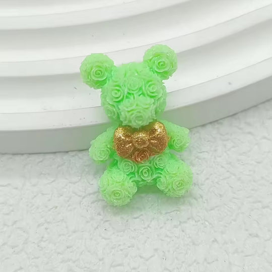 2 PCS Miniature Rose Bear Charms for DIY Nail Art