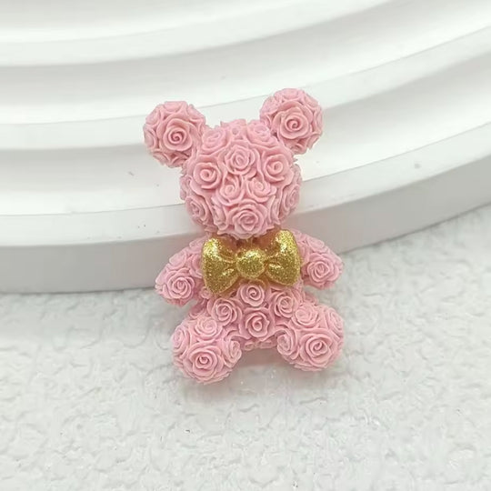 2 PCS Miniature Rose Bear Charms for DIY Nail Art
