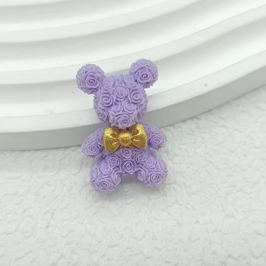2 PCS Miniature Rose Bear Charms for DIY Nail Art