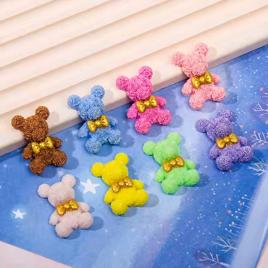 2 PCS Miniature Rose Bear Charms for DIY Nail Art