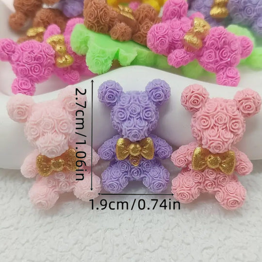 2 PCS Miniature Rose Bear Charms for DIY Nail Art