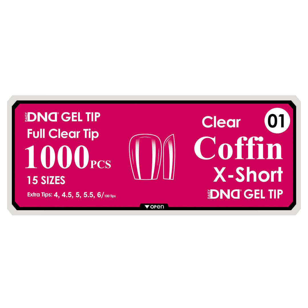 DND Full Clear Gel Tips #01 Coffin X-Short (1000 pcs)
