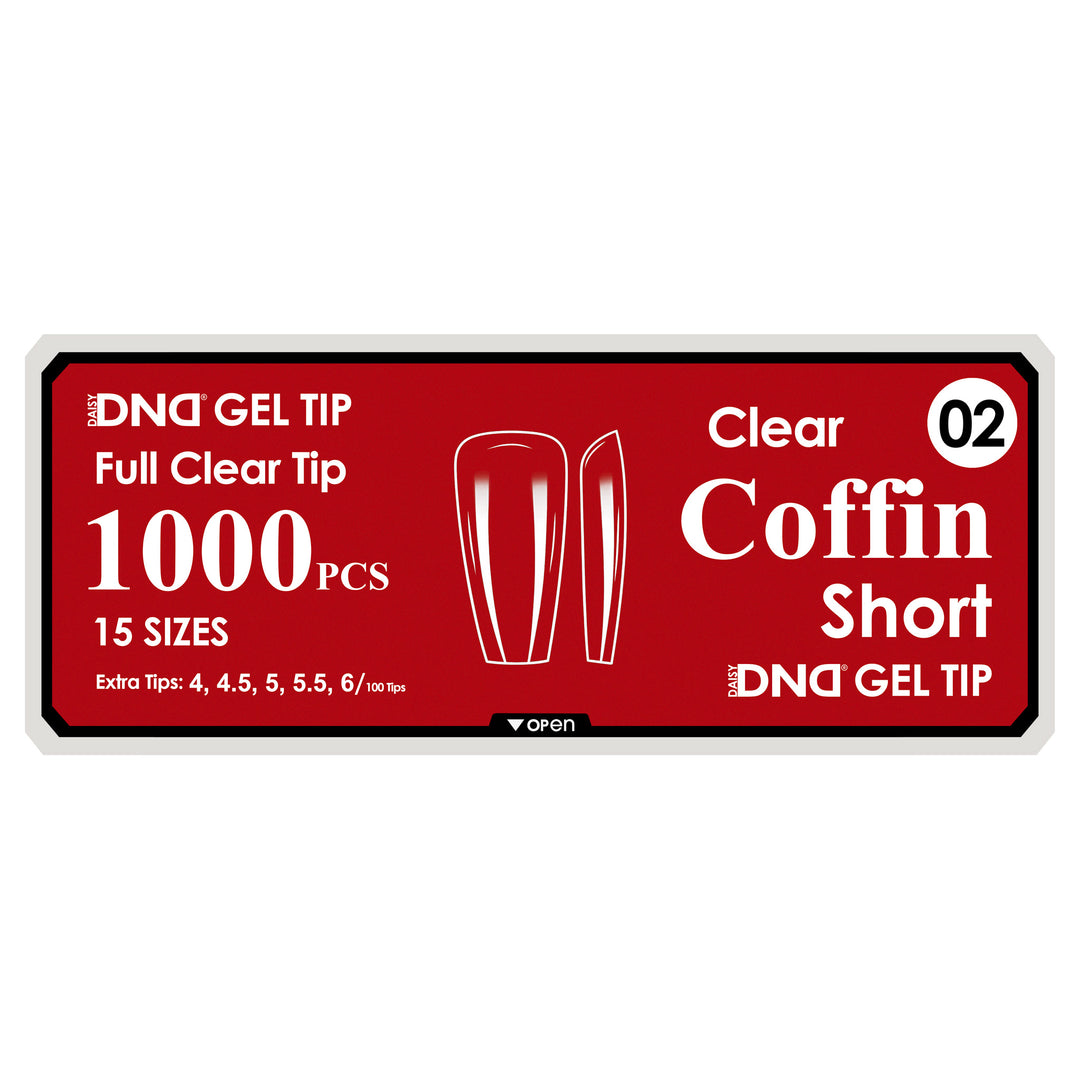 DND Full Clear Gel Tips #02 Coffin Short (1000 pcs)