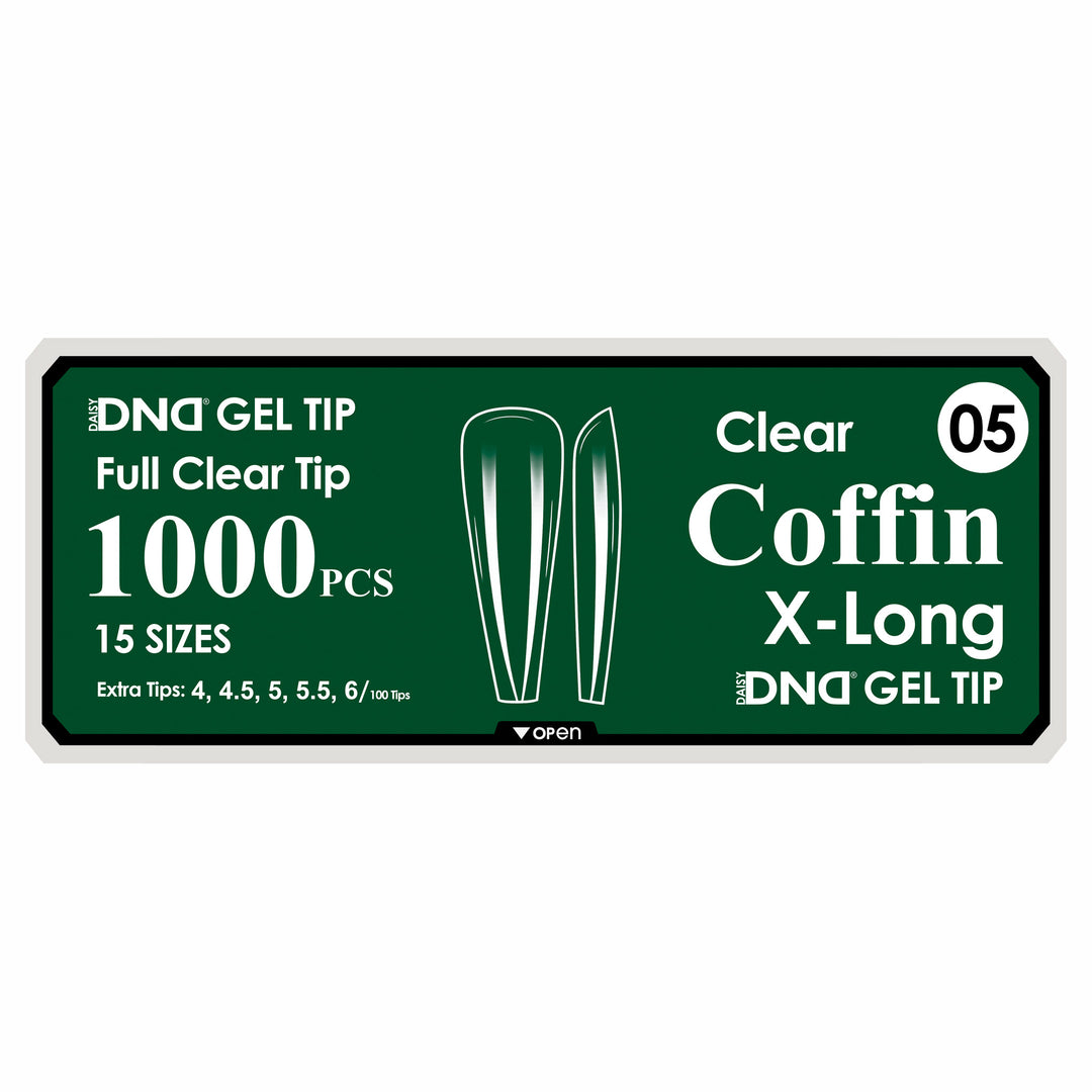 DND Full Clear Gel Tips #05 Coffin X-Long (1000 pcs)