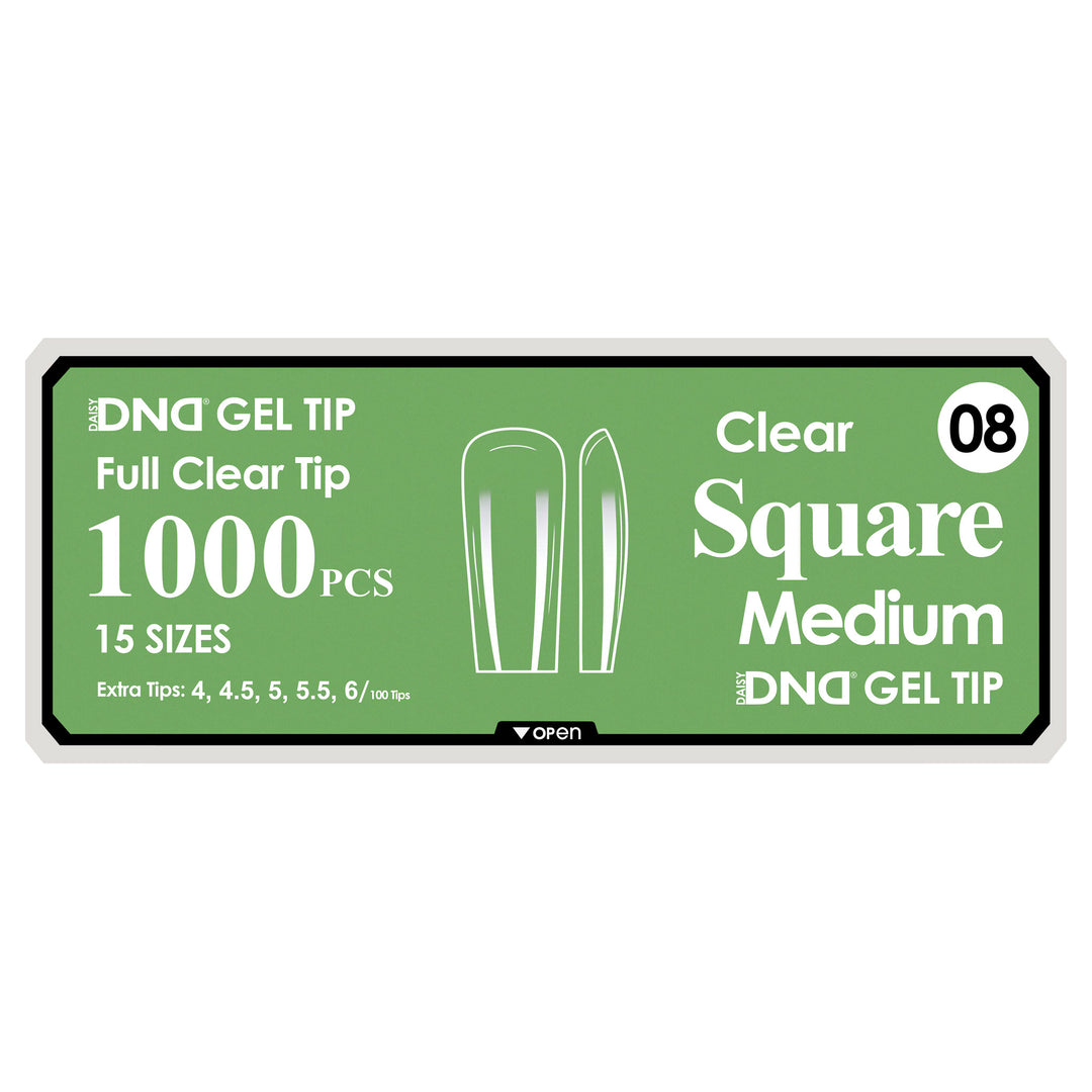 DND Full Clear Gel Tips #08 Square Medium (1000 pcs)