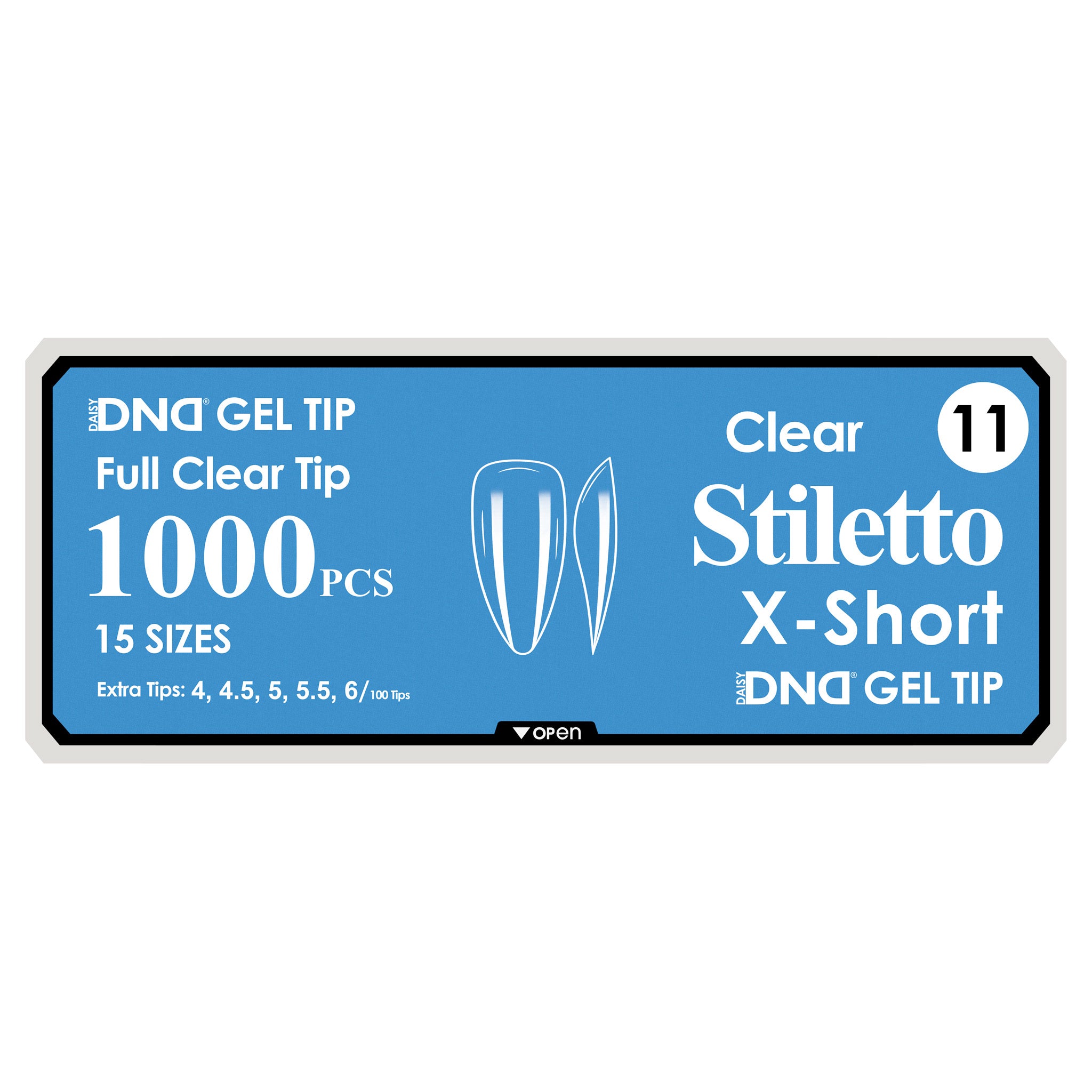 DND Full Clear Gel Tips #11 Stiletto X-Short (1000 pcs)