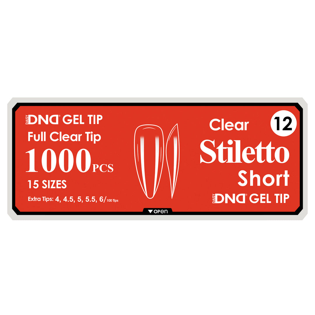 DND Full Clear Gel Tips #12 Stiletto Short (1000 pcs)