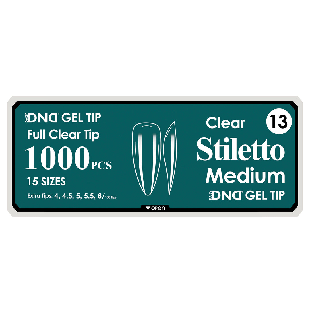 DND Full Clear Gel Tips #13 Stiletto Medium (1000 pcs)