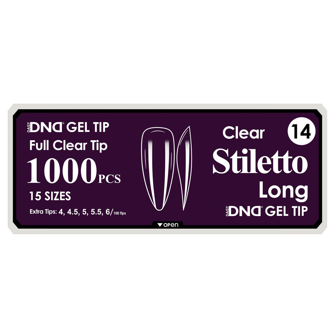 DND Full Clear Gel Tips #14 Stiletto Long (1000 pcs)