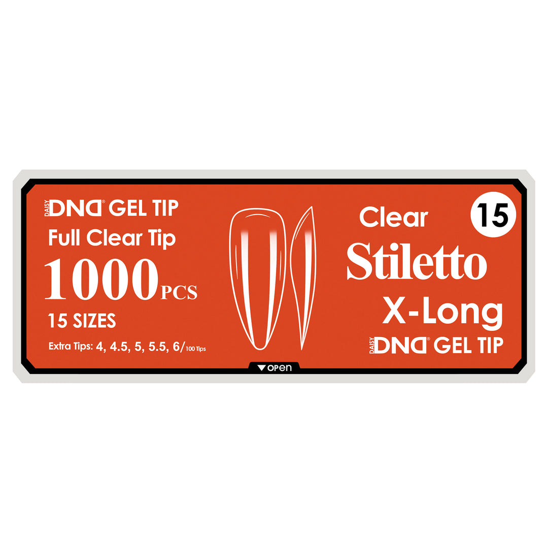 DND Full Clear Gel Tips #15 Stiletto Extra Long (1000 pcs)