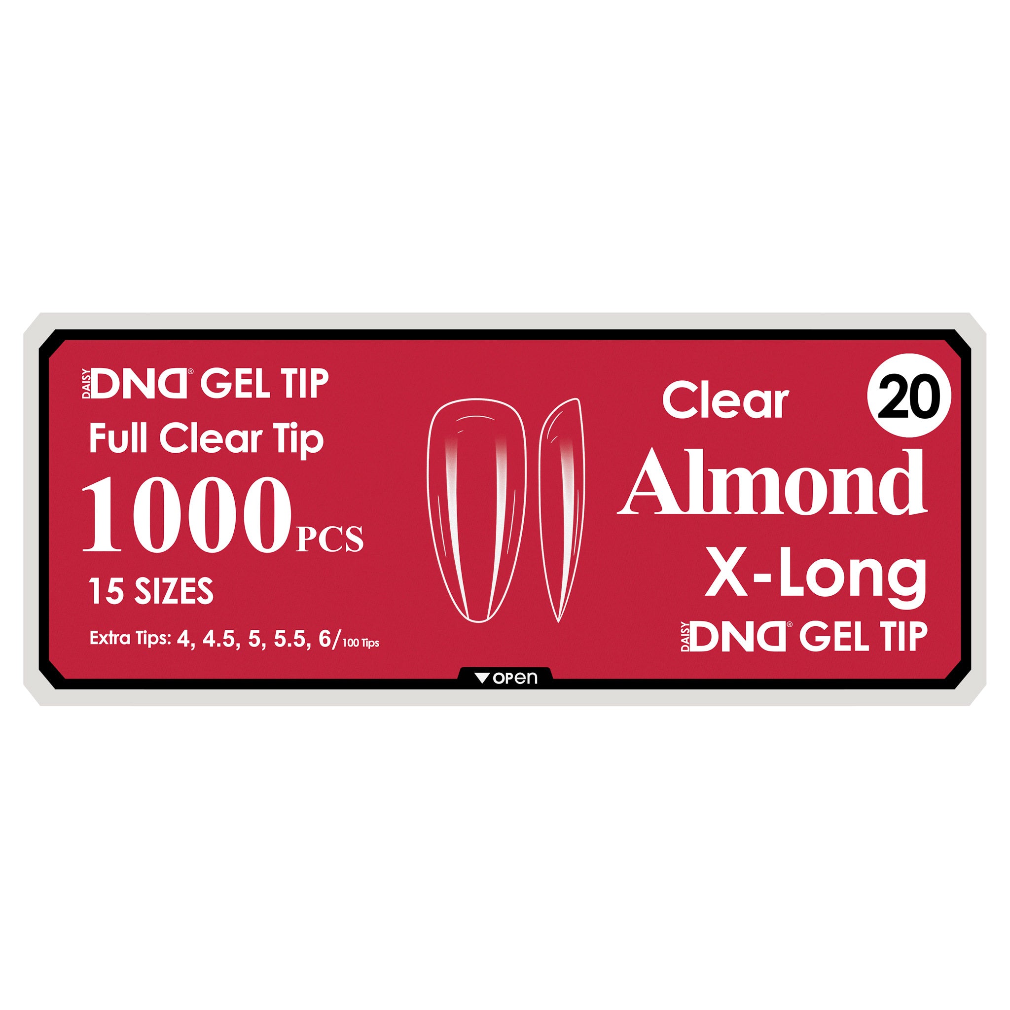 DND Full Clear Gel Tips #20 Almond Extra Long (1000 pcs)