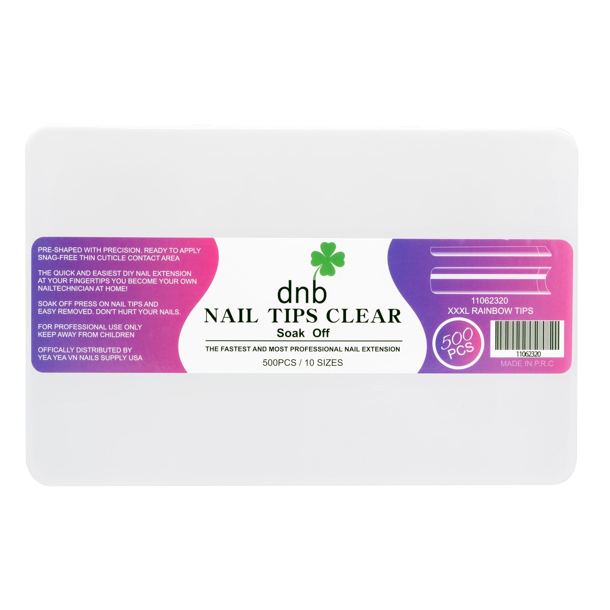 DNB XXXL Rainbow Clear Gel Tips, 500PCS Soak-Off Nail Extensions