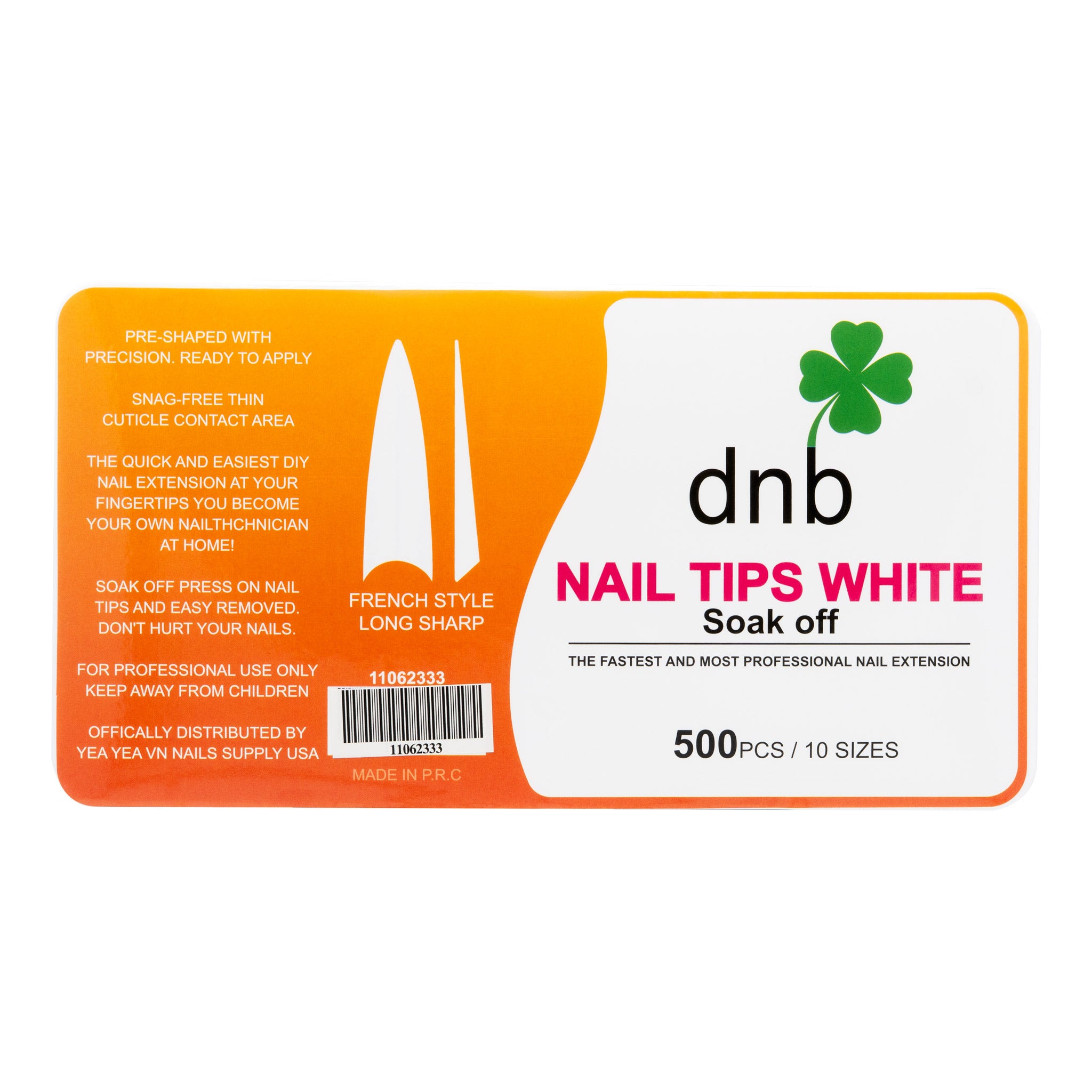DNB French Style Long Sharp White Gel Tips, 500PCS Soak-Off Nail Extensions