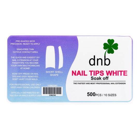DNB Short Shell Shape White Gel Tips, Soak-Off Nail Extensions