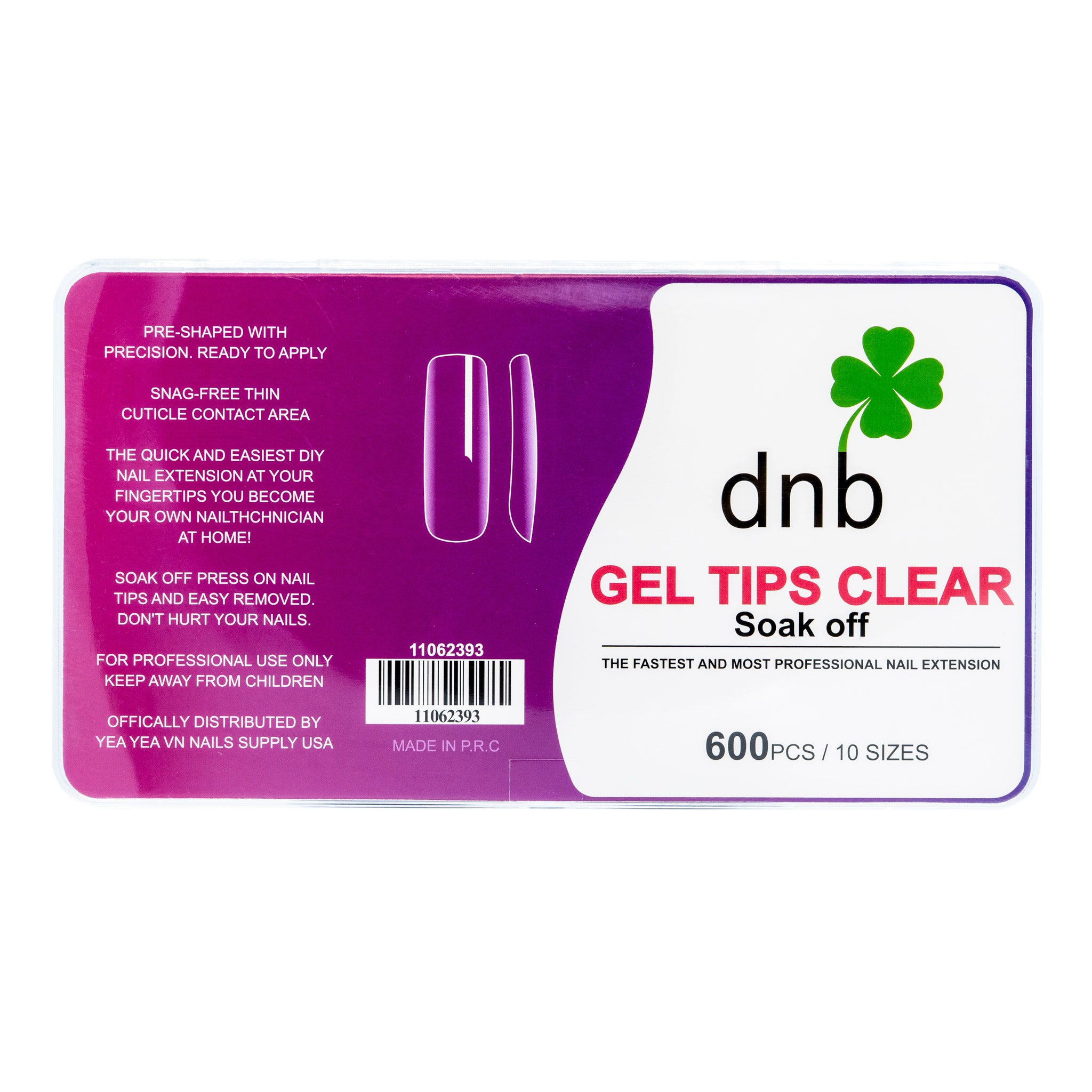 DNB Square Long Clear Gel Tips, Soak-Off Nail Extensions
