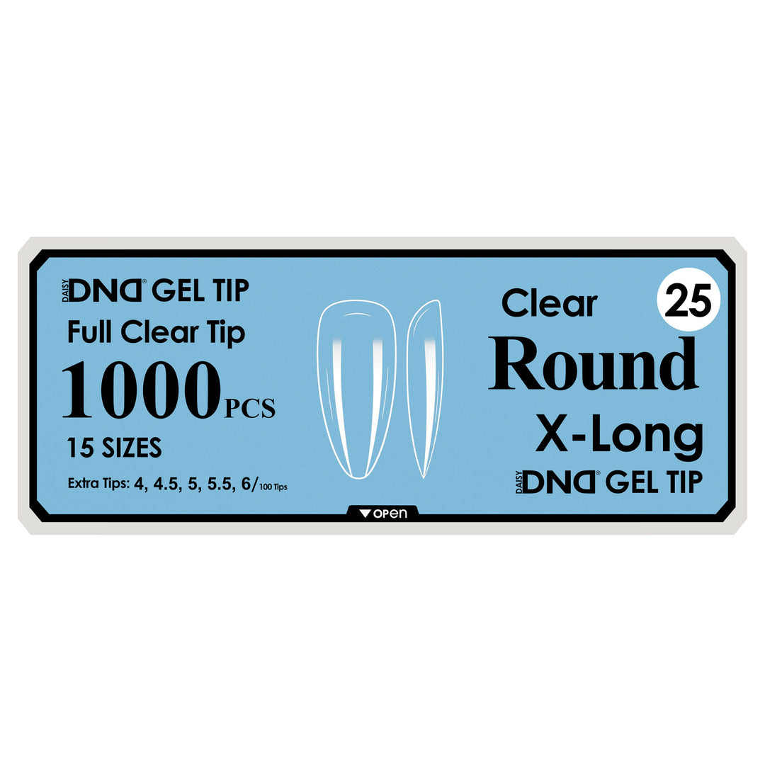 DND Full Clear Gel Tips #25 Round X-Long (1000 pcs)
