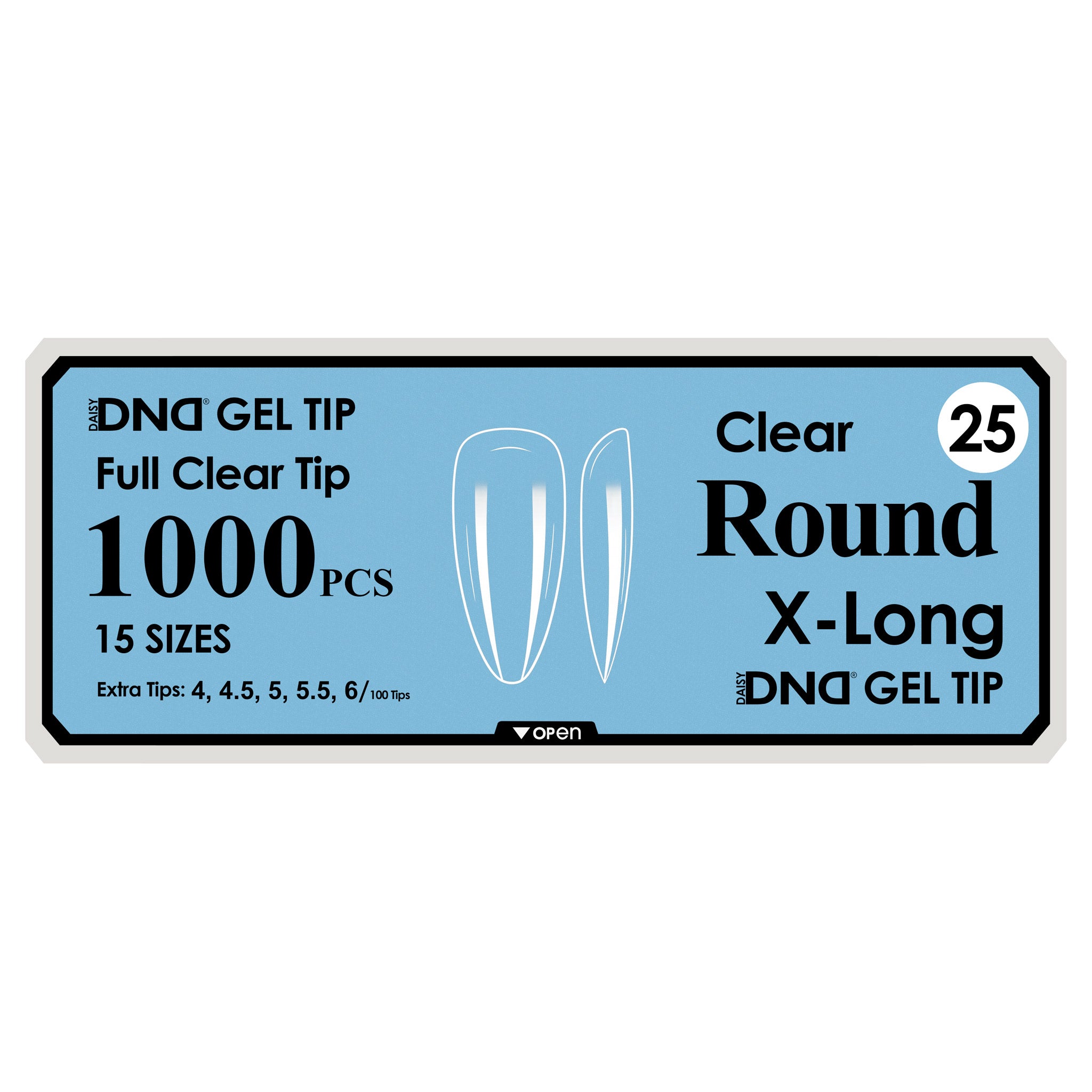 DND Full Clear Gel Tips #25 Round X-Long (1000 pcs)