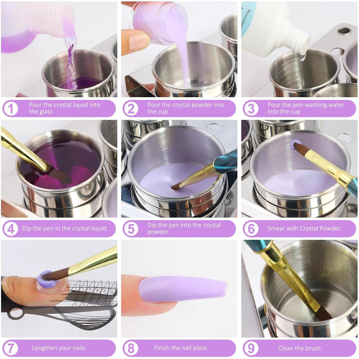 5pcs Stainless Steel Nail Art Mini Powder & Liquid Set Cans