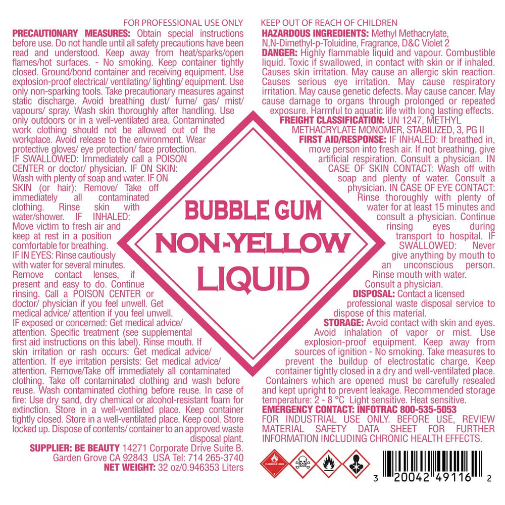 Monomer Acrylic Nail Liquid Bubble Gum (1 Gallon)