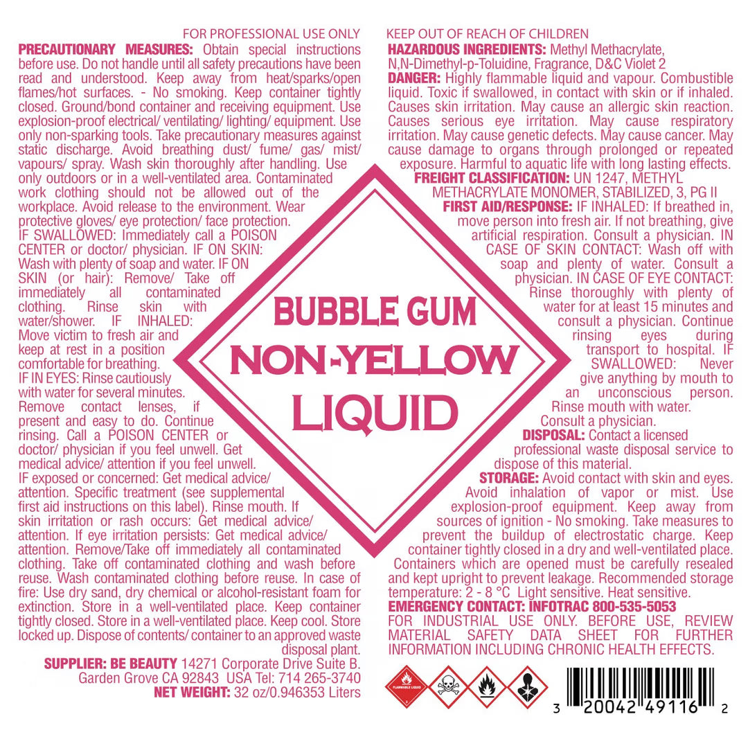 Monomer Acrylic Nail Liquid Bubble Gum (1 Gallon)