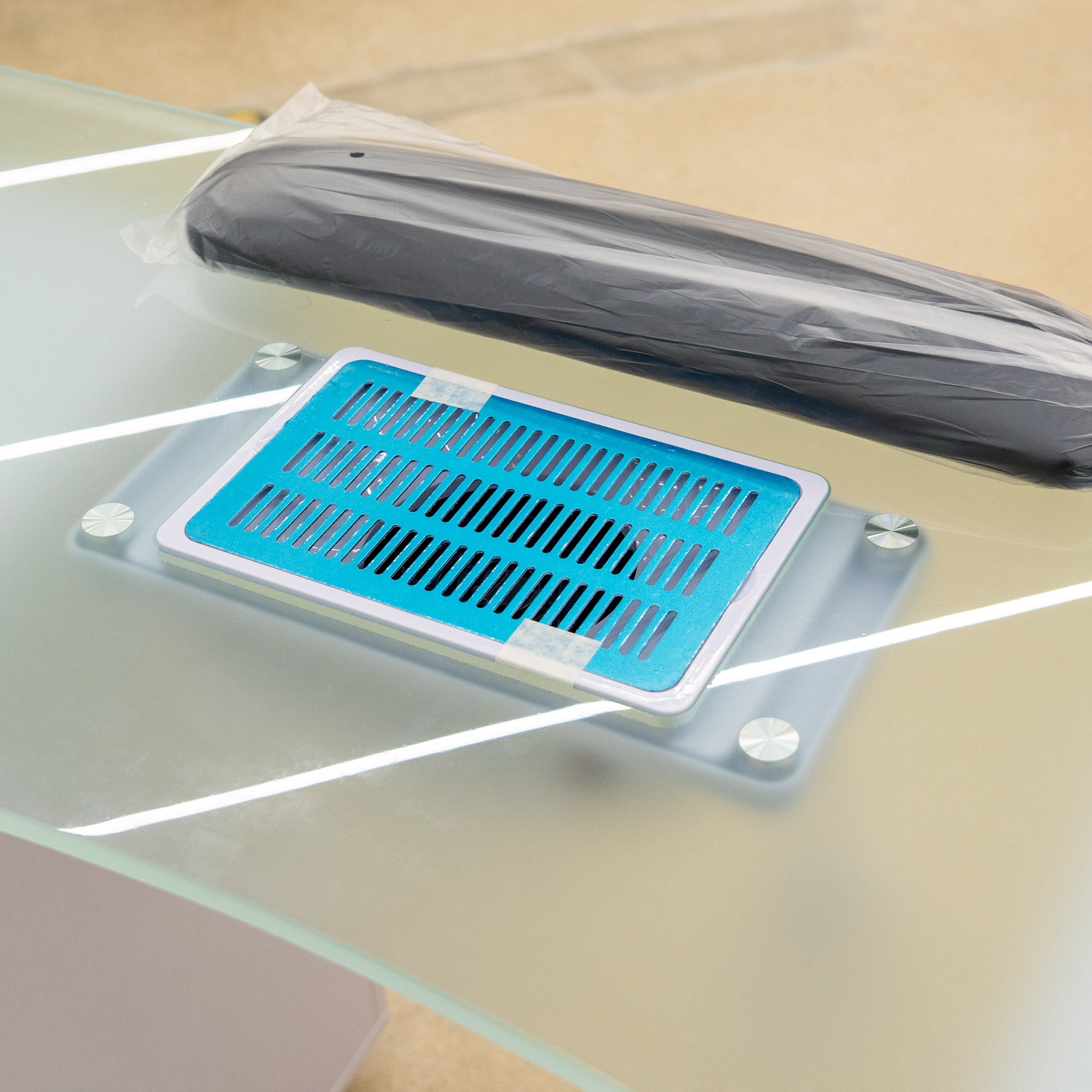 Paddie Glass Top Manicure Table with Vent & Storage