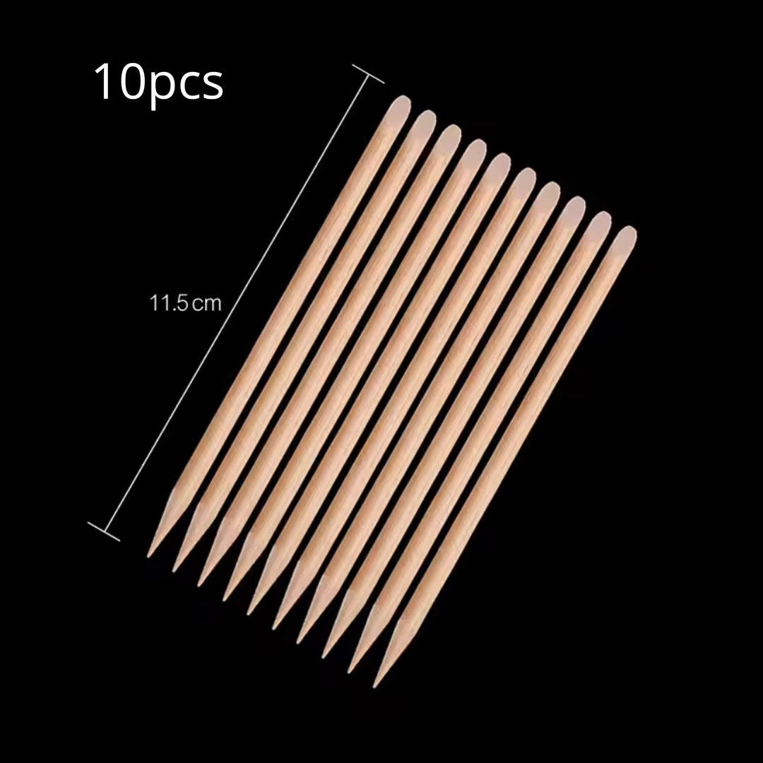 10PCS Orange Wood Nail Sticks Double-Sided Cuticle Pusher & Remover for Manicure & Pedicure
